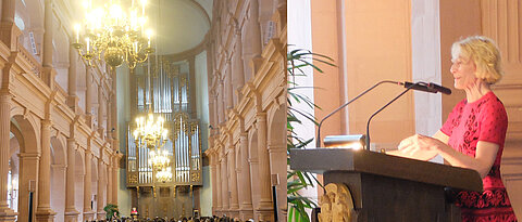 Martha Nussbaum bei ihrem Vortrag in der Neubaukirche (Foto: P. Stolzenberger)