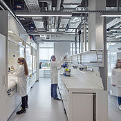 Blick in ein Syntheselabor des Instituts für nachhaltige Chemie und Katalyse mit Bor.