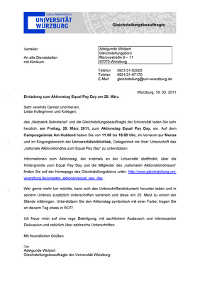 Einladungsschreiben zum Equal Pay Day