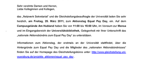 Einladungsschreiben zum Equal Pay Day