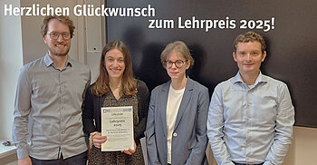 Awardee 2025 Henrik Frisch, Julia Warmdt und Dr. Katharina Kindermann & Dean of Studies Prof. Dr. Billy Sperlich (photomontage: Faculty of Human Sciences)