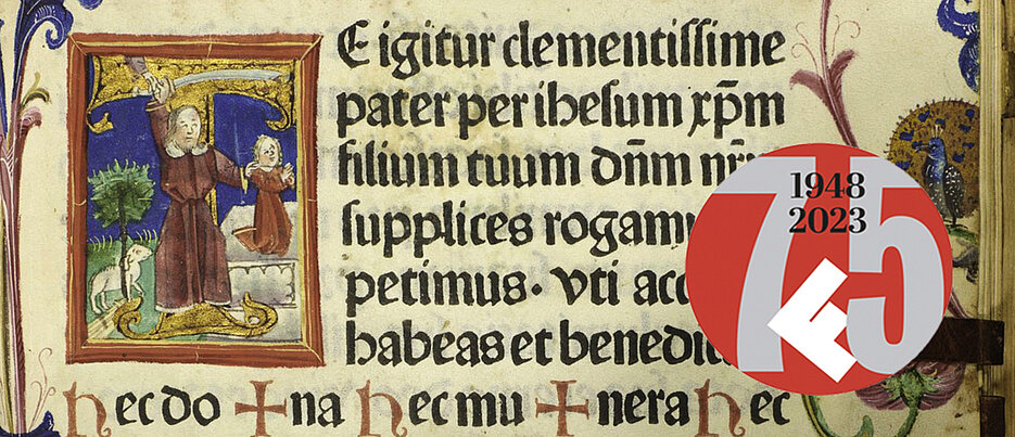 Auch ein früher Druck des „Missale Herbipolense“ befindet sich im Depositum des Vereins in der Universitätsbibliothek. Missale Herbipolense. Mit Mandat von Lorenz von Bibra, Würzburg, 1497.07.11.